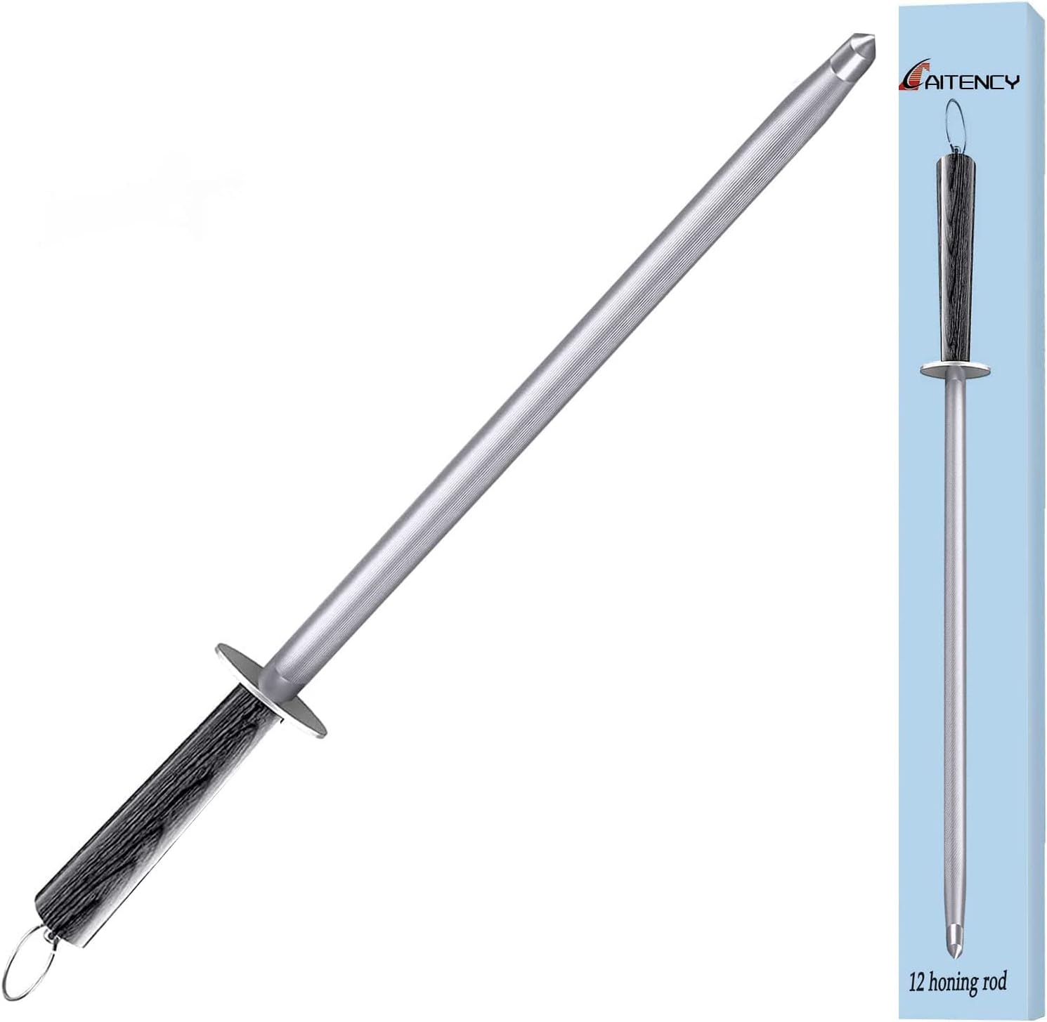 Knife Sharpener Rod,12" Honing Rod Commercial Grade Knife Sharpening Steel Rod Adopt 66HRC Hard Alloy Steel Material With Rosewood handle for Kitchen Knives and Hunting Blade Sharpening